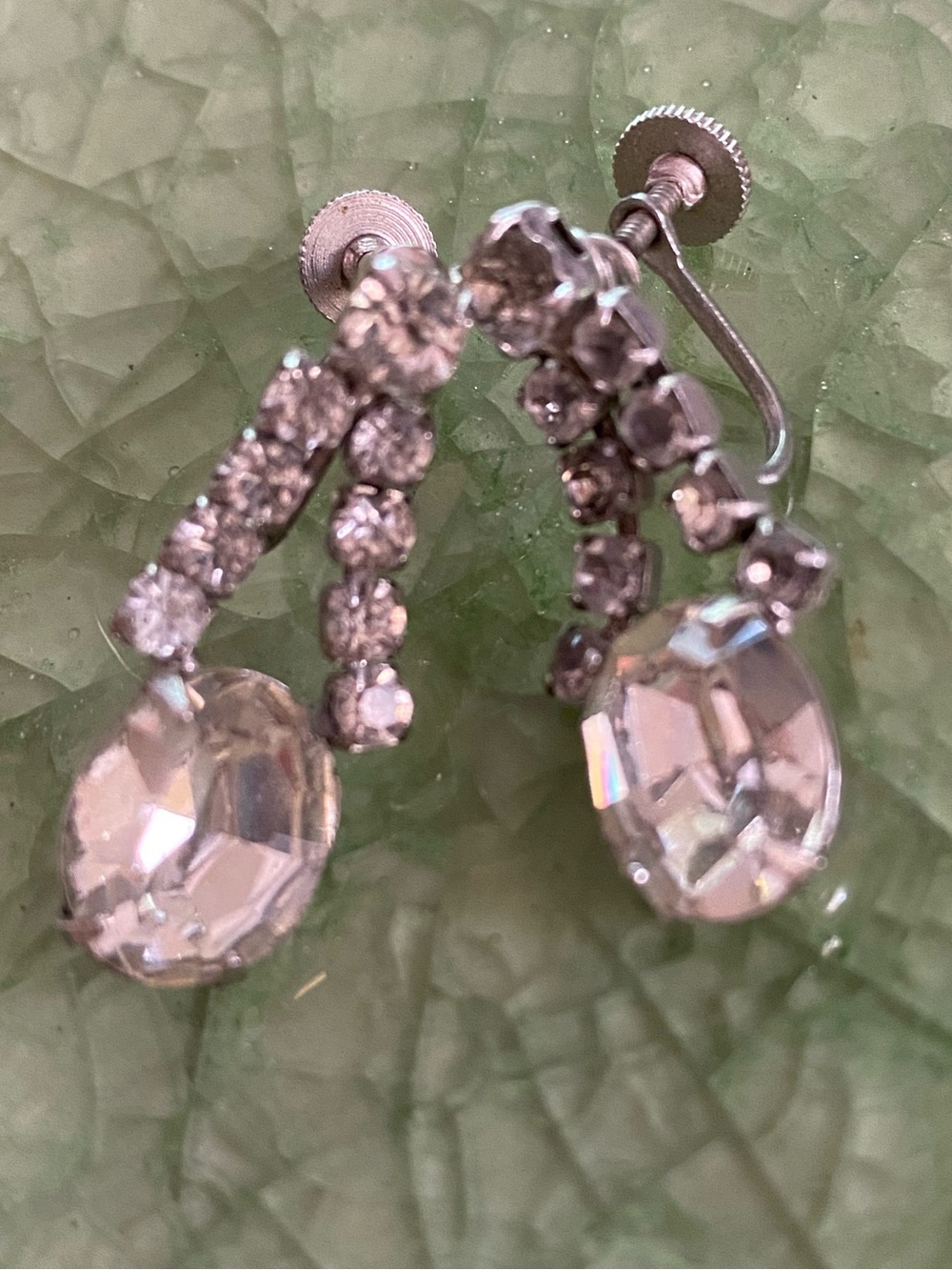 Clear Crystal Drop Screw-Back Earrings — Silver Tone